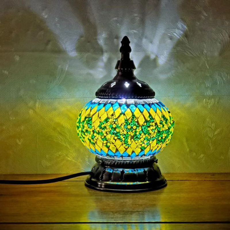 Mosaic Stained Glass Globe Nightstand Light Moroccan 1 Bulb Bedroom Table Light