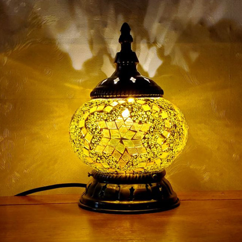 Mosaic Stained Glass Globe Nightstand Light Moroccan 1 Bulb Bedroom Table Light