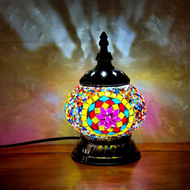 Mosaic Stained Glass Globe Nightstand Light Moroccan 1 Bulb Bedroom Table Light