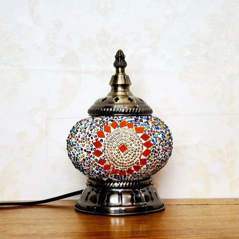 Mosaic Stained Glass Globe Nightstand Light Moroccan 1 Bulb Bedroom Table Light
