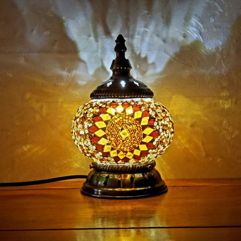 Mosaic Stained Glass Globe Nightstand Light Moroccan 1 Bulb Bedroom Table Light