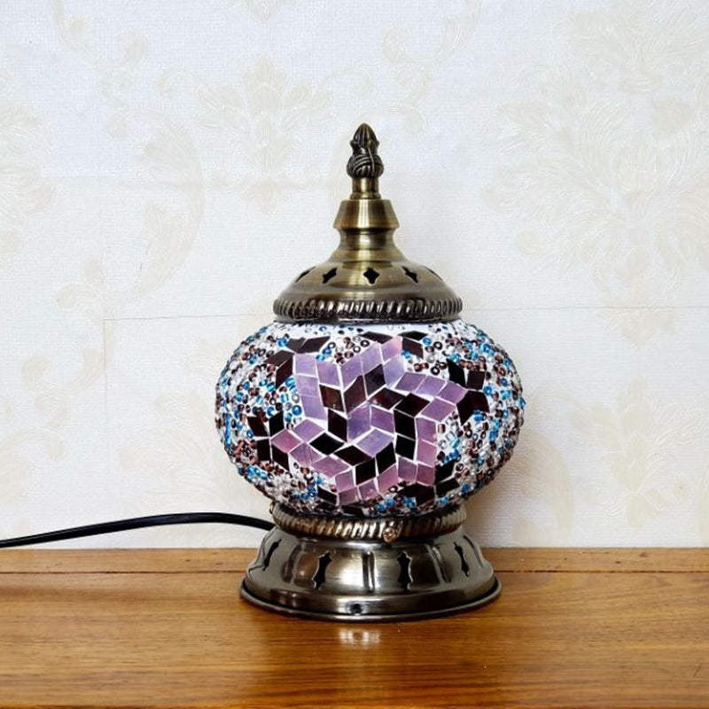 Mosaic Stained Glass Globe Nightstand Light Moroccan 1 Bulb Bedroom Table Light