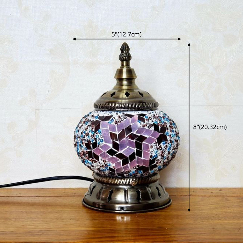 Mosaic Stained Glass Globe Nightstand Light Moroccan 1 Bulb Bedroom Table Light