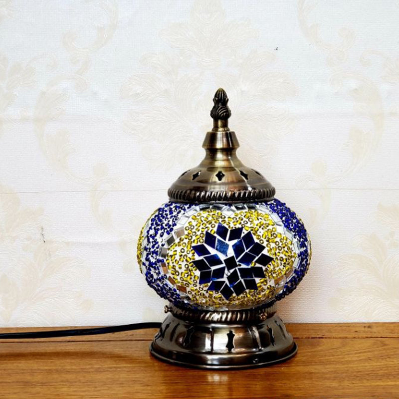 Mosaic Stained Glass Globe Nightstand Light Moroccan 1 Bulb Bedroom Table Light