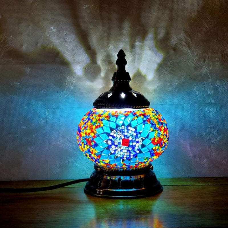 Mosaic Stained Glass Globe Nightstand Light Moroccan 1 Bulb Bedroom Table Light