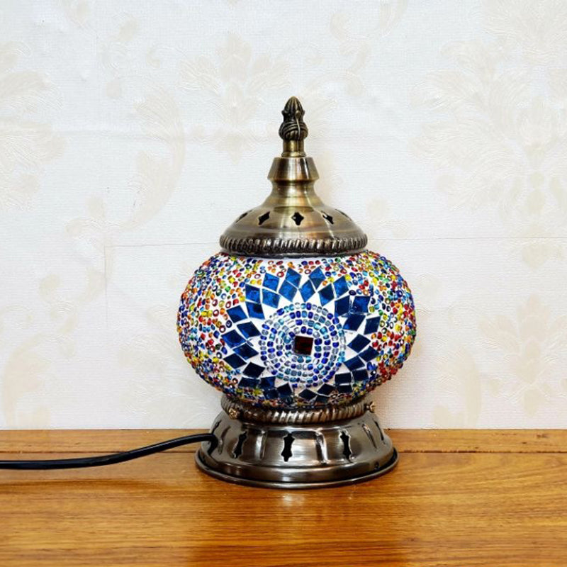Mosaic Stained Glass Globe Nightstand Light Moroccan 1 Bulb Bedroom Table Light