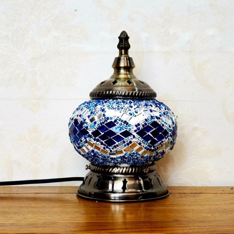 Mosaic Stained Glass Globe Nightstand Light Moroccan 1 Bulb Bedroom Table Light