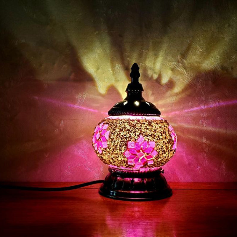 Mosaic Stained Glass Globe Nightstand Light Moroccan 1 Bulb Bedroom Table Light