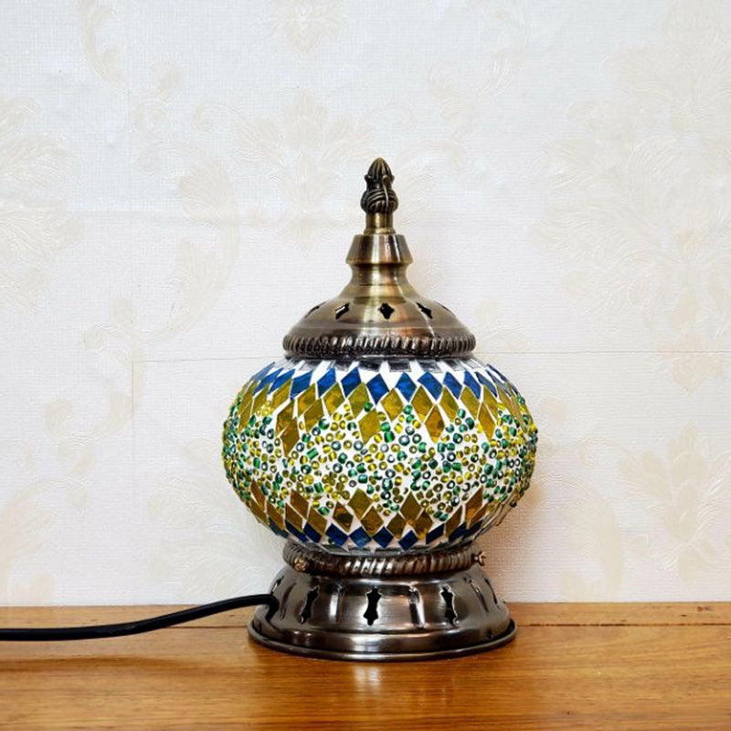 Mosaic Stained Glass Globe Nightstand Light Moroccan 1 Bulb Bedroom Table Light