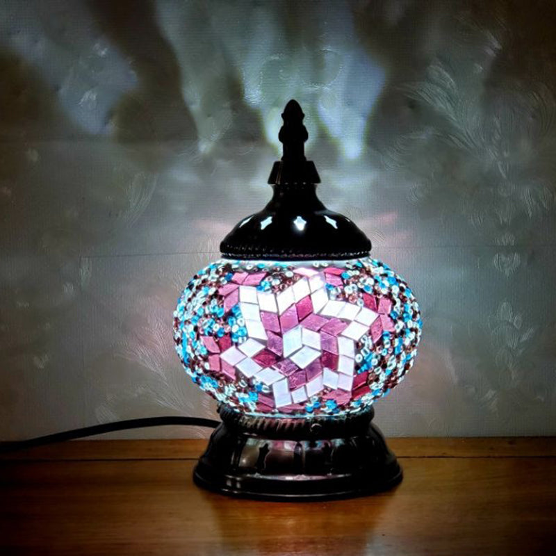 Mosaic Stained Glass Globe Nightstand Light Moroccan 1 Bulb Bedroom Table Light