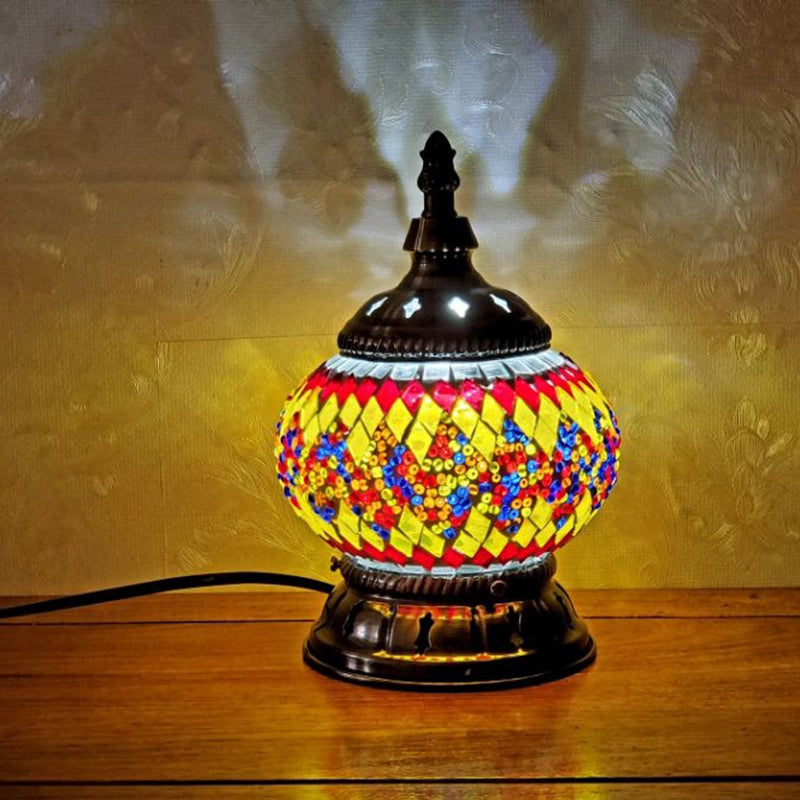 Mosaic Stained Glass Globe Nightstand Light Moroccan 1 Bulb Bedroom Table Light
