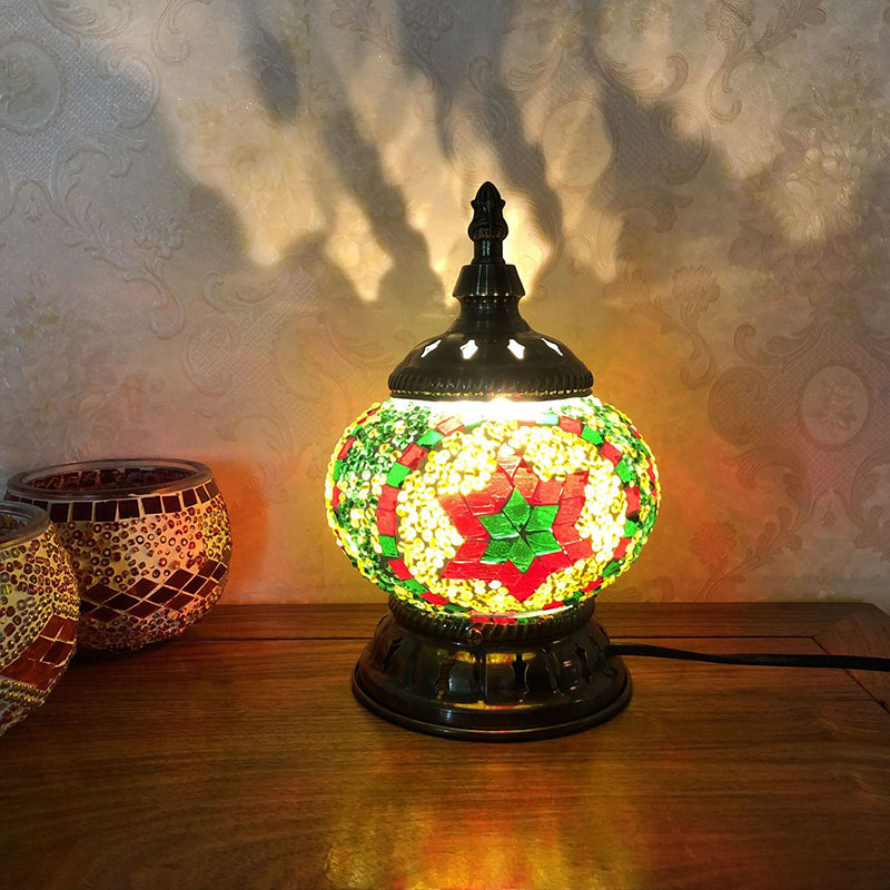 Mosaic Stained Glass Globe Nightstand Light Moroccan 1 Bulb Bedroom Table Light