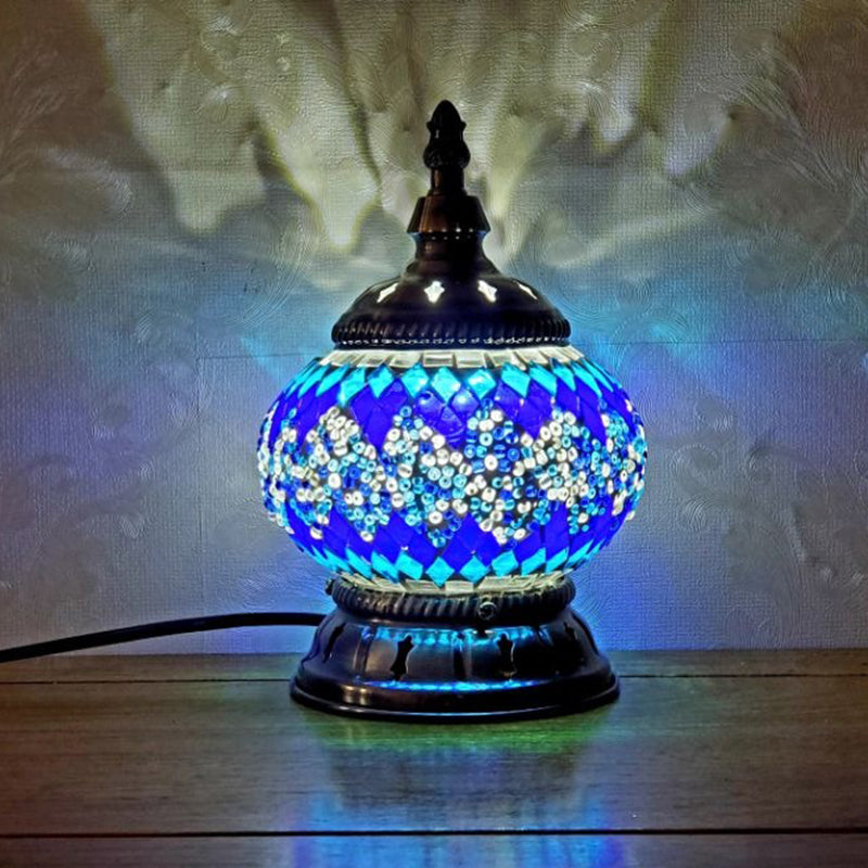 Mosaic Stained Glass Globe Nightstand Light Moroccan 1 Bulb Bedroom Table Light