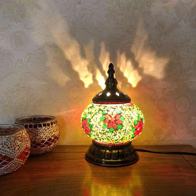 Mosaic Stained Glass Globe Nightstand Light Moroccan 1 Bulb Bedroom Table Light