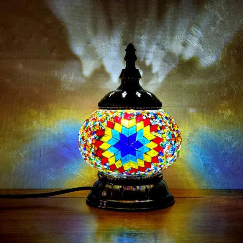 Mosaic Stained Glass Globe Nightstand Light Moroccan 1 Bulb Bedroom Table Light