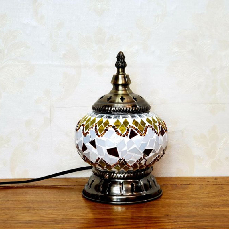 Mosaic Stained Glass Globe Nightstand Light Moroccan 1 Bulb Bedroom Table Light