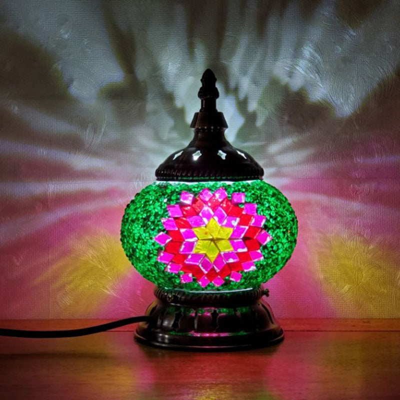 Mosaic Stained Glass Globe Nightstand Light Moroccan 1 Bulb Bedroom Table Light