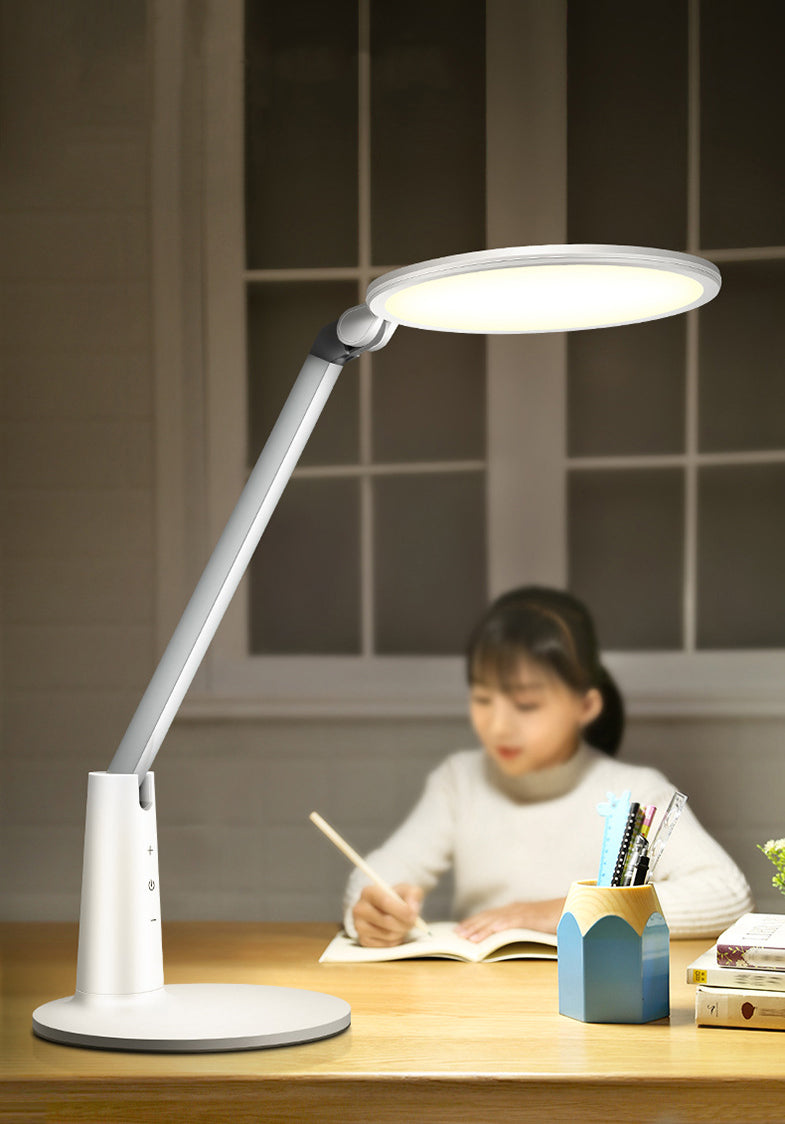 White Circular Rechargeable Desk Lamp Minimalist LED Plastic Reading Book Light for Bedroom