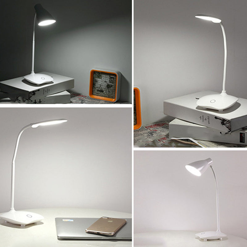 White Bud Shaped USB Study Lamp Modern Plastic LED Desk Light with Flexible Gooseneck Arm