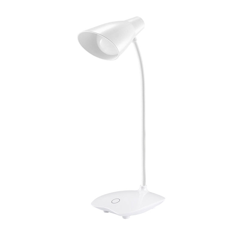 White Bud Shaped USB Study Lamp Modern Plastic LED Desk Light with Flexible Gooseneck Arm