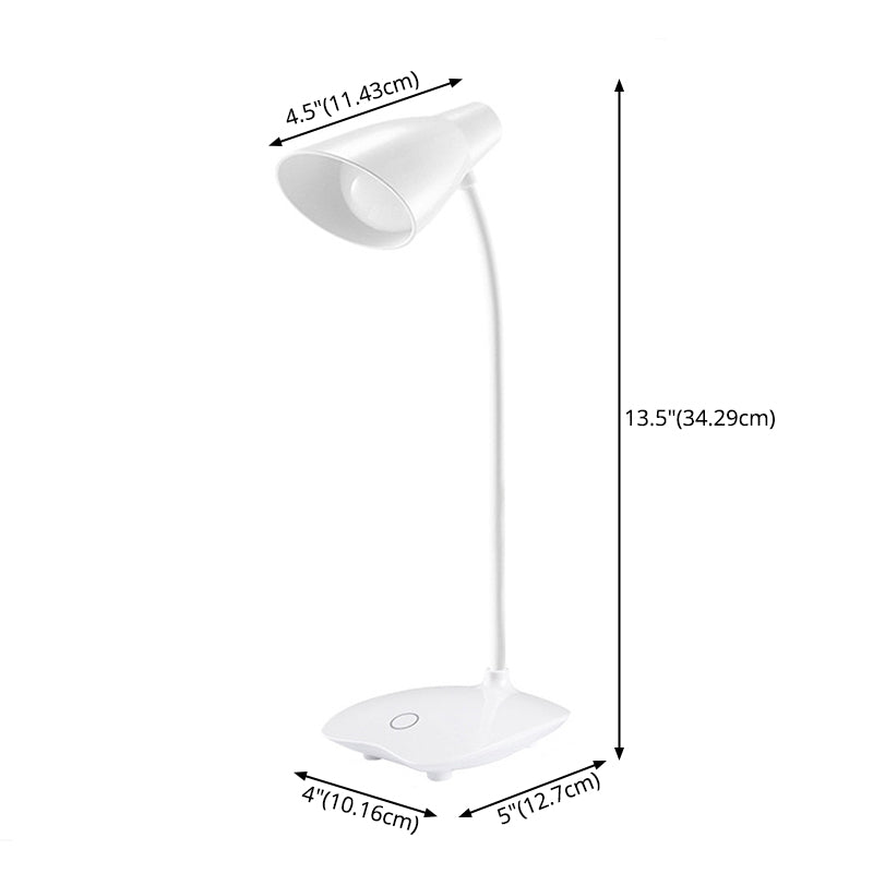 White Bud Shaped USB Study Lamp Modern Plastic LED Desk Light with Flexible Gooseneck Arm