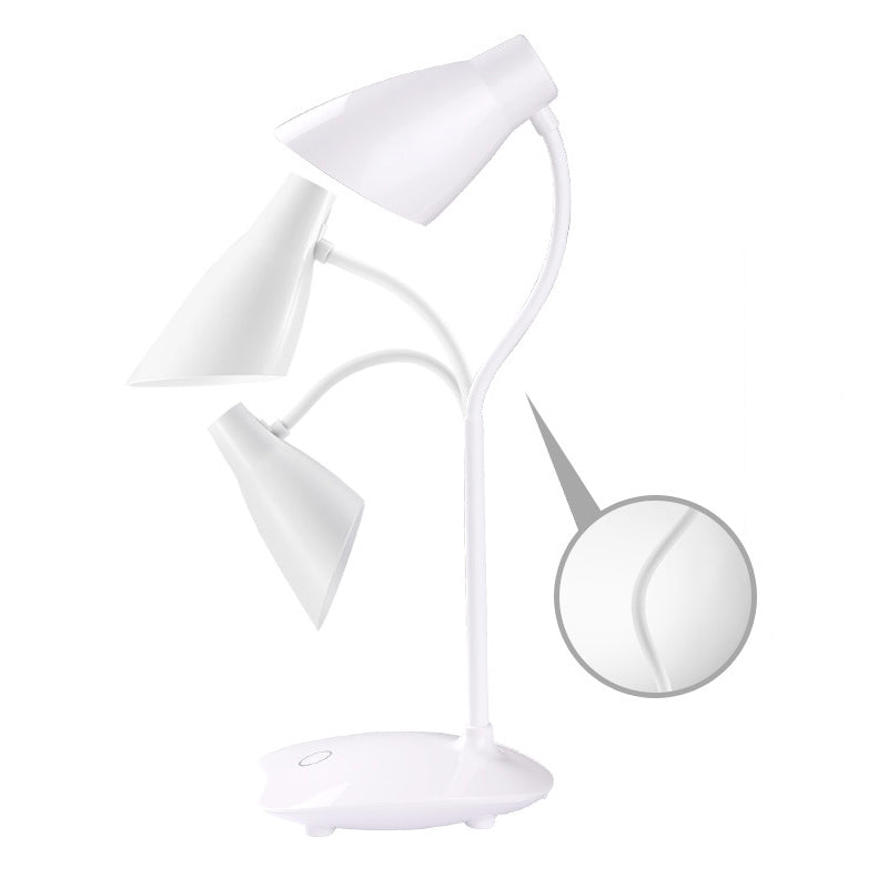 White Bud Shaped USB Study Lamp Modern Plastic LED Desk Light with Flexible Gooseneck Arm