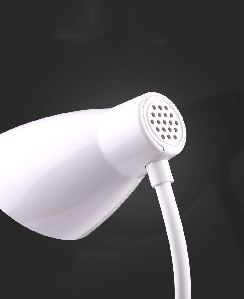 White Bud Shaped USB Study Lamp Modern Plastic LED Desk Light with Flexible Gooseneck Arm