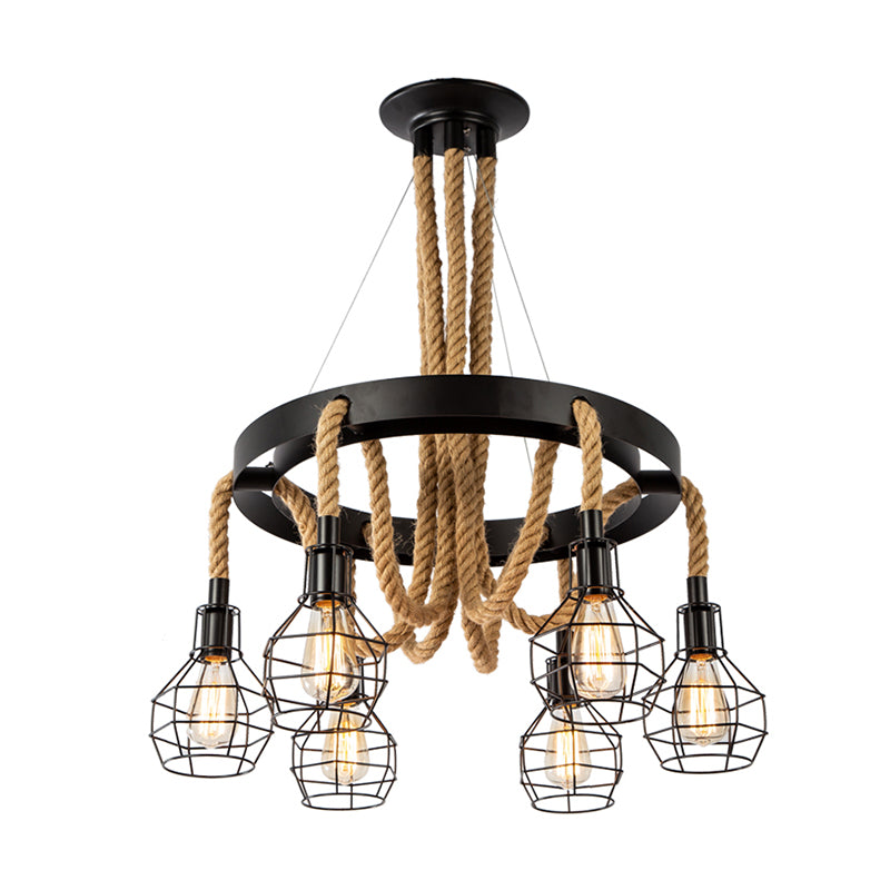 Industrial Style Wood Hanging Chandelier Bronze Ceiling Hanging Light Fixture for Bar