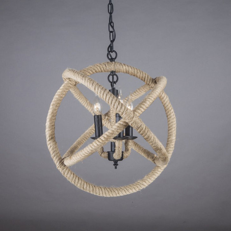 Rope Antique Cage Chandelier 3-Light Hanging Pendant Lights for Dining Room