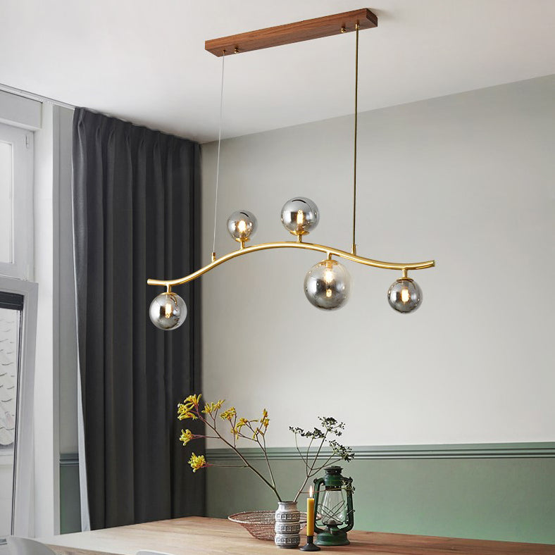 Luz de la isla Sputnik de madera en moderna luz colgante de cobre de estilo artístico con sombra de vidrio