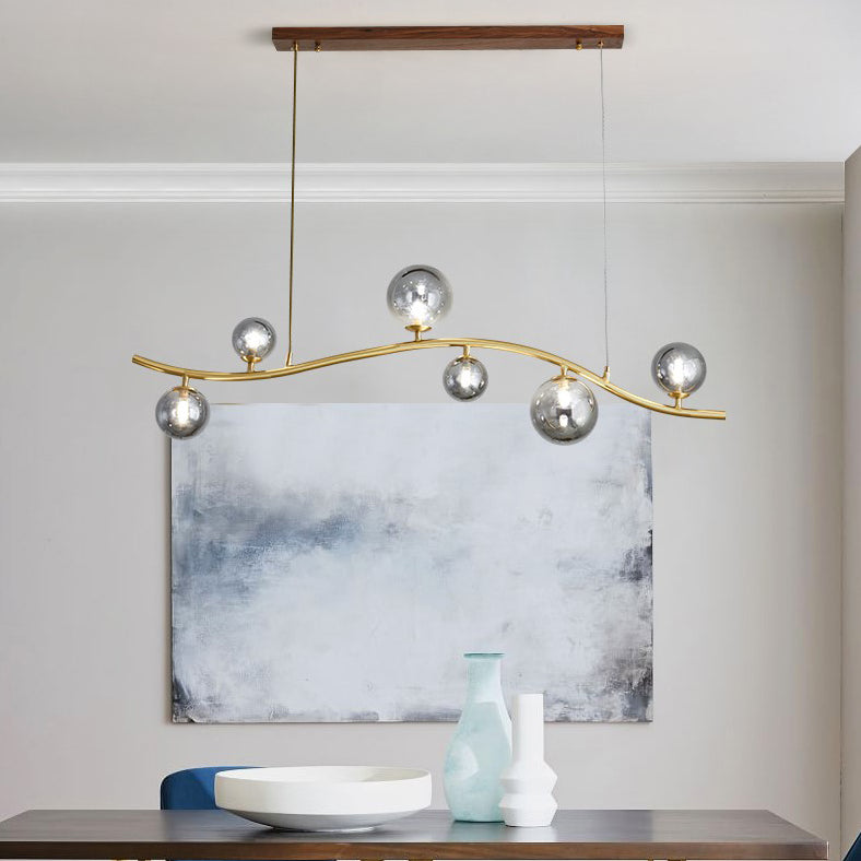 Luz de la isla Sputnik de madera en moderna luz colgante de cobre de estilo artístico con sombra de vidrio