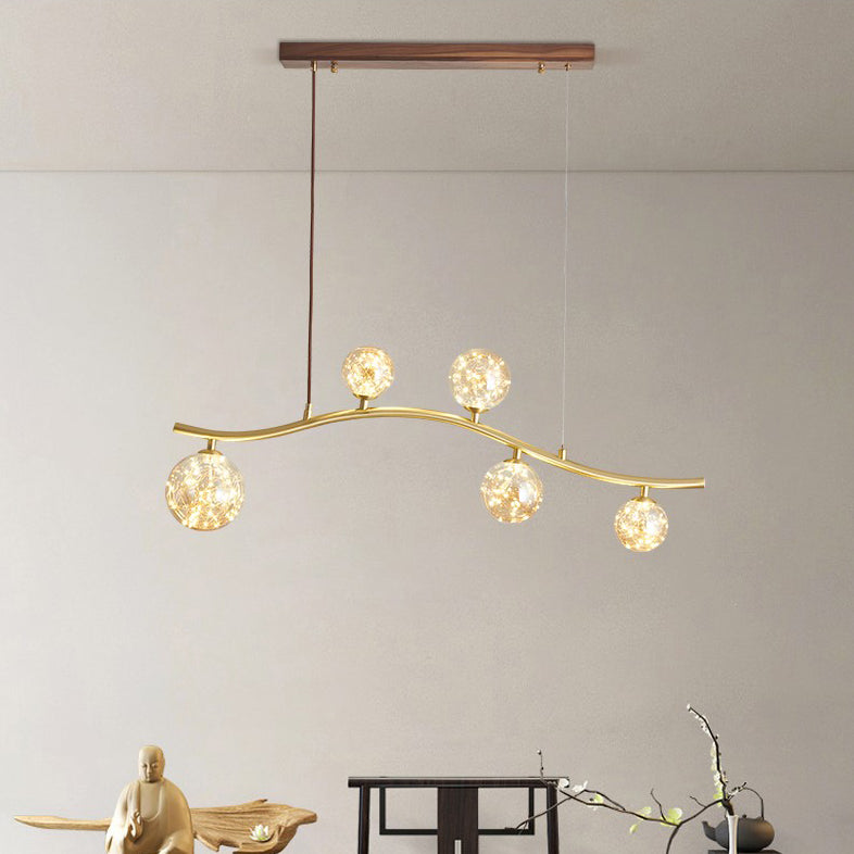 Luz de la isla Sputnik de madera en moderna luz colgante de cobre de estilo artístico con sombra de vidrio