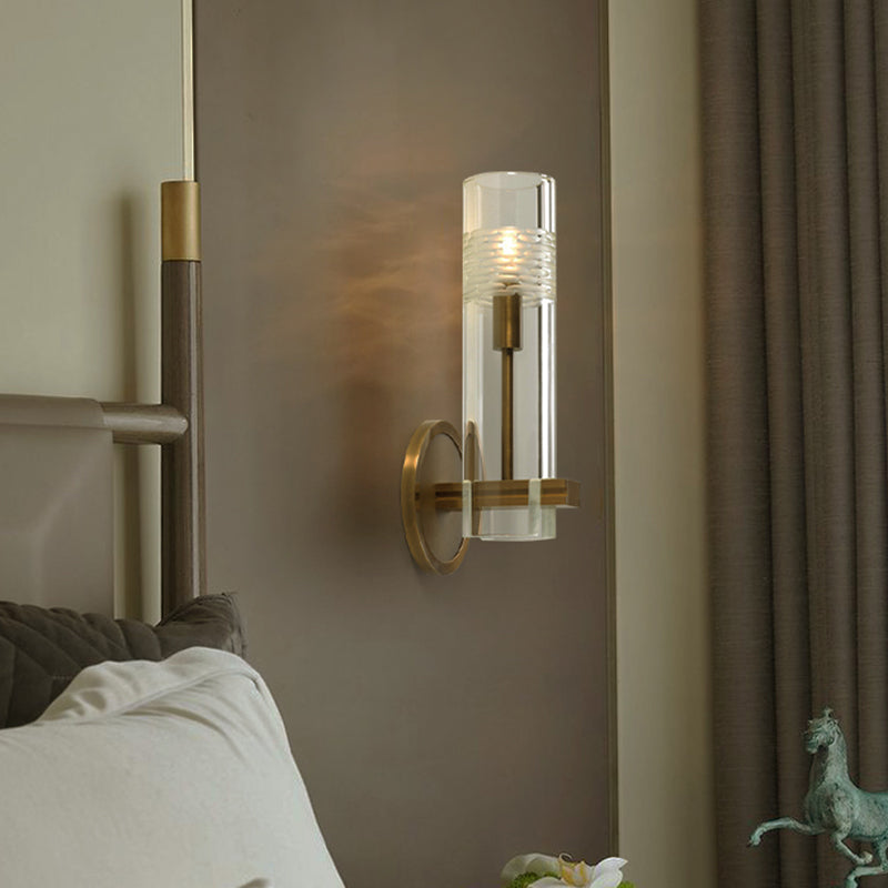 Cilindro de la lámpara de pared de oro de cristal transparente 1 Bulbo de iluminación de pared tradicional para sala de estar