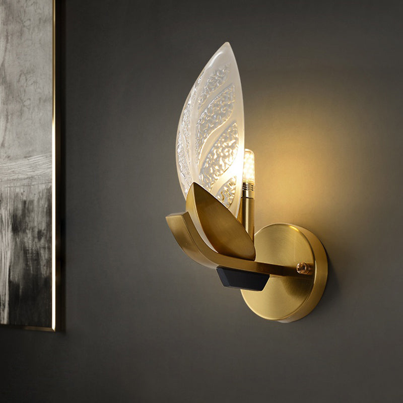 Luz de pared de dormitorio de hoja Luz de agua tradicional 1 cabezal accesorio de iluminación de pared de oro