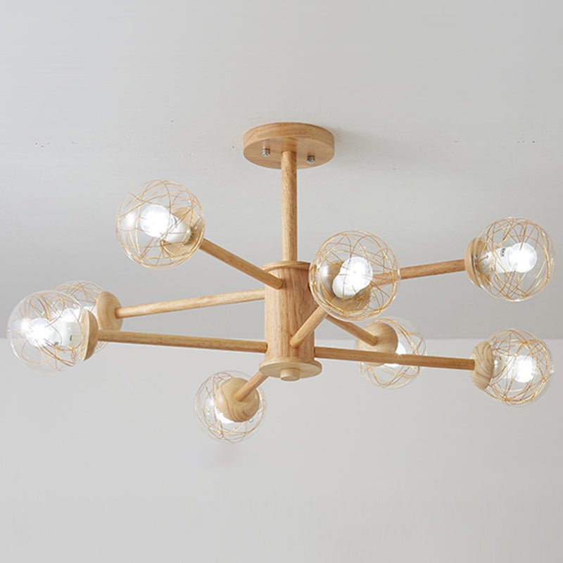 Bolas Luz de colgante de lámpara Estilo minimalista Luz de techo de sala de estar de madera
