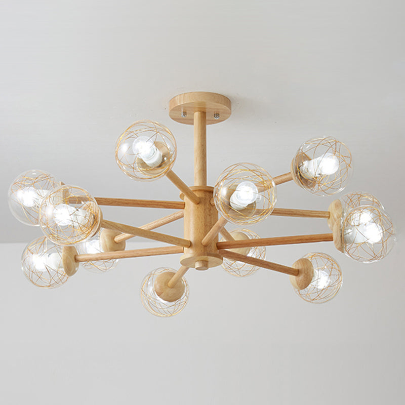 Bolas Luz de colgante de lámpara Estilo minimalista Luz de techo de sala de estar de madera