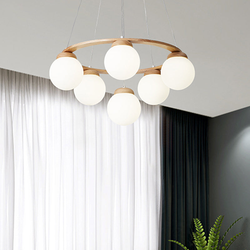 Circle Chandelier Lighting Fixture Simple Wooden Hanging Ceiling Light for Living Room