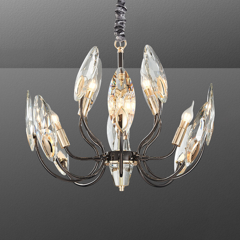 Black Branch Pendant Light in Traditional Luxury Style Stainless-Steel Chandelier with Crystal Shade