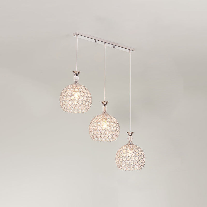 3 lumières Suspension de lumière à la balle Pendant les lumières suspendues en cristal simple moderne pour le chevet