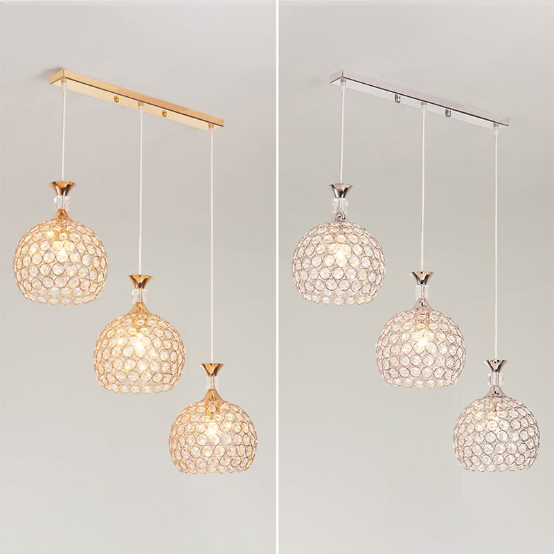 3 lumières Suspension de lumière à la balle Pendant les lumières suspendues en cristal simple moderne pour le chevet