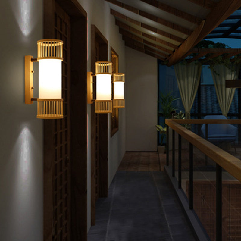 Cylindrical Wall Mounted Lighting Minimalist Style Wood Beige Wall Mounted Light Fixture