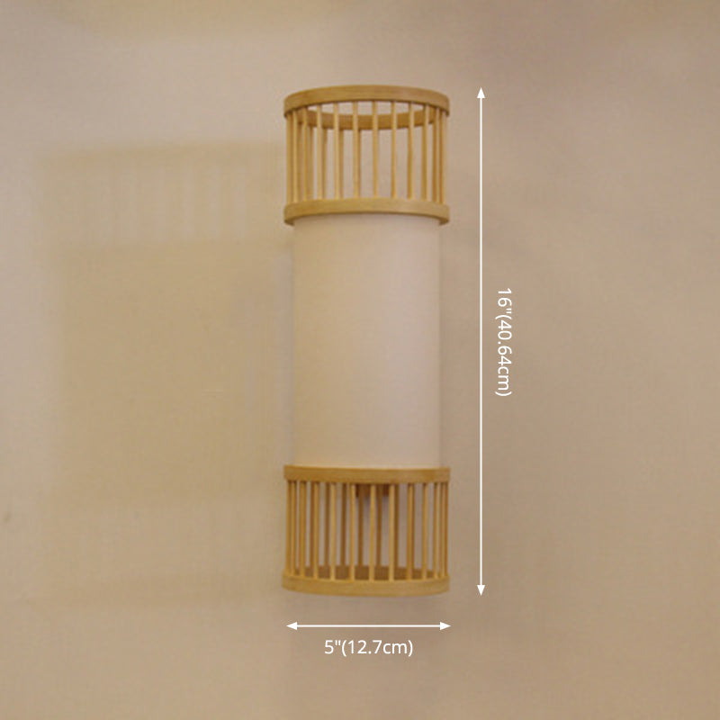 Cylindrical Wall Mounted Lighting Minimalist Style Wood Beige Wall Mounted Light Fixture