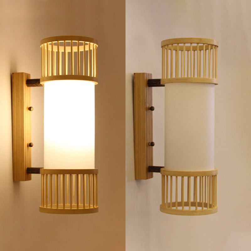 Cylindrical Wall Mounted Lighting Minimalist Style Wood Beige Wall Mounted Light Fixture