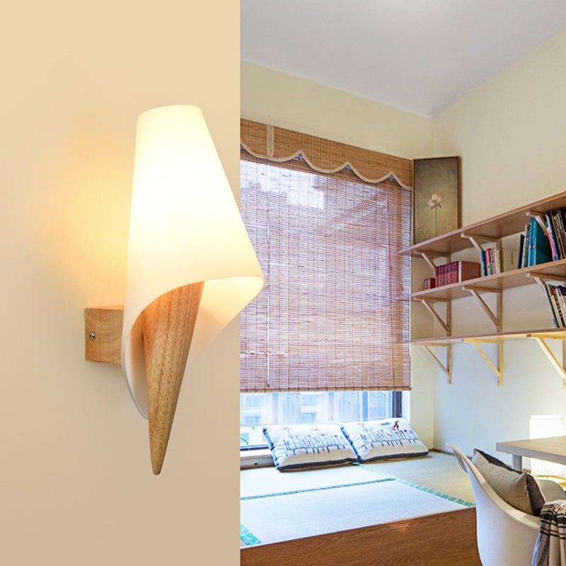 Shaded Bedroom Wall Mounted Light Wood Simplicity Style Sconce Light Fixture in Beige