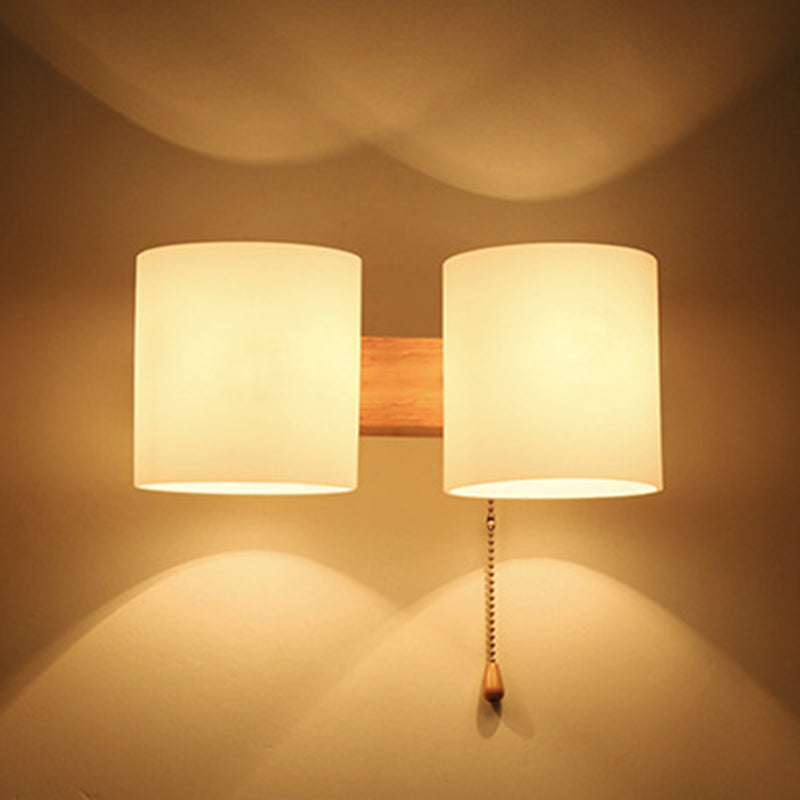 Shaded Bedroom Wall Mounted Light Wood Simplicity Style Sconce Light Fixture in Beige