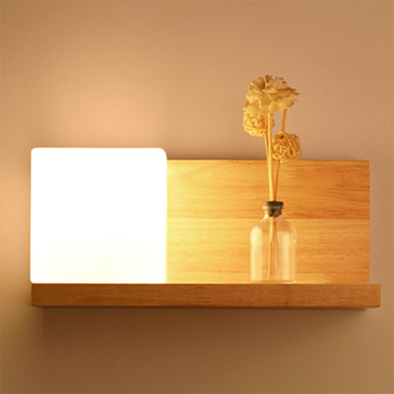 Shaded Bedroom Wall Mounted Light Wood Simplicity Style Sconce Light Fixture in Beige