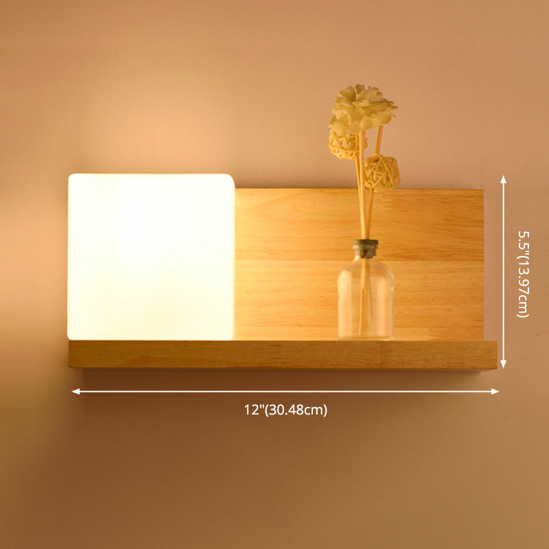 Shaded Bedroom Wall Mounted Light Wood Simplicity Style Sconce Light Fixture in Beige