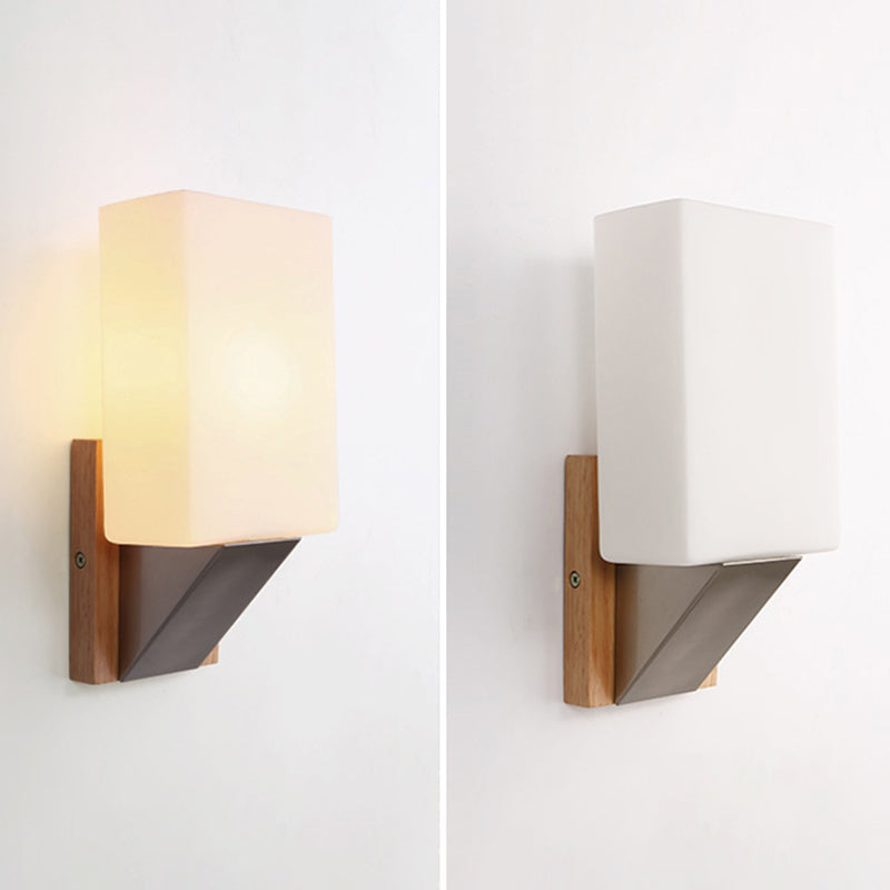 Shaded Bedroom Wall Mounted Light Wood Simplicity Style Sconce Light Fixture in Beige