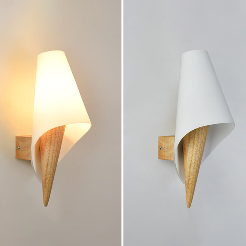 Shaded Bedroom Wall Mounted Light Wood Simplicity Style Sconce Light Fixture in Beige