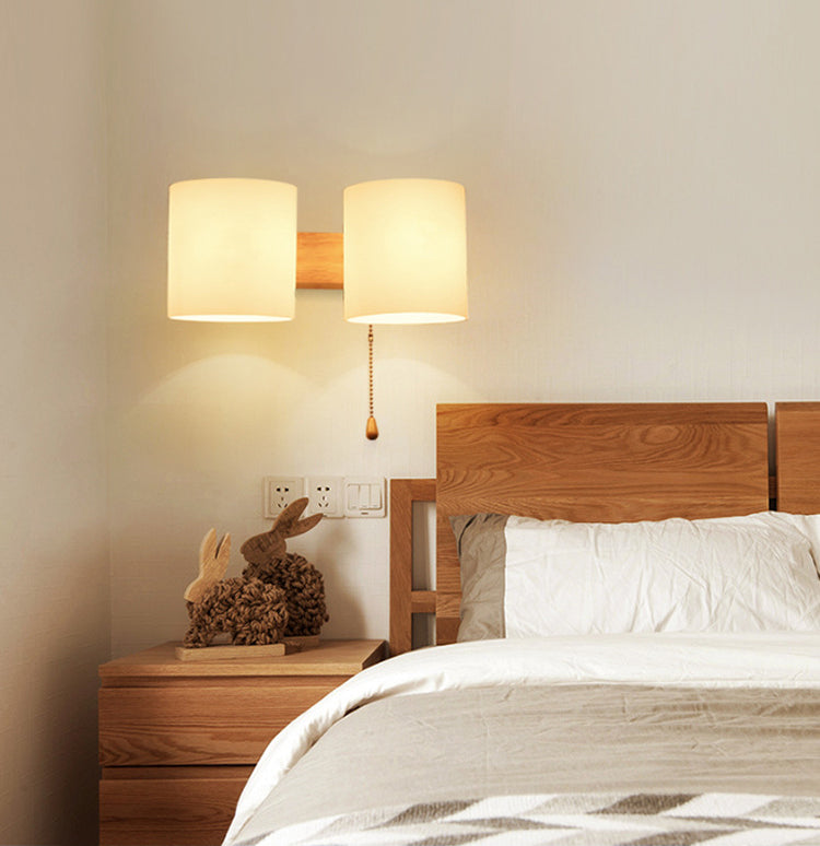 Shaded Bedroom Wall Mounted Light Wood Simplicity Style Sconce Light Fixture in Beige